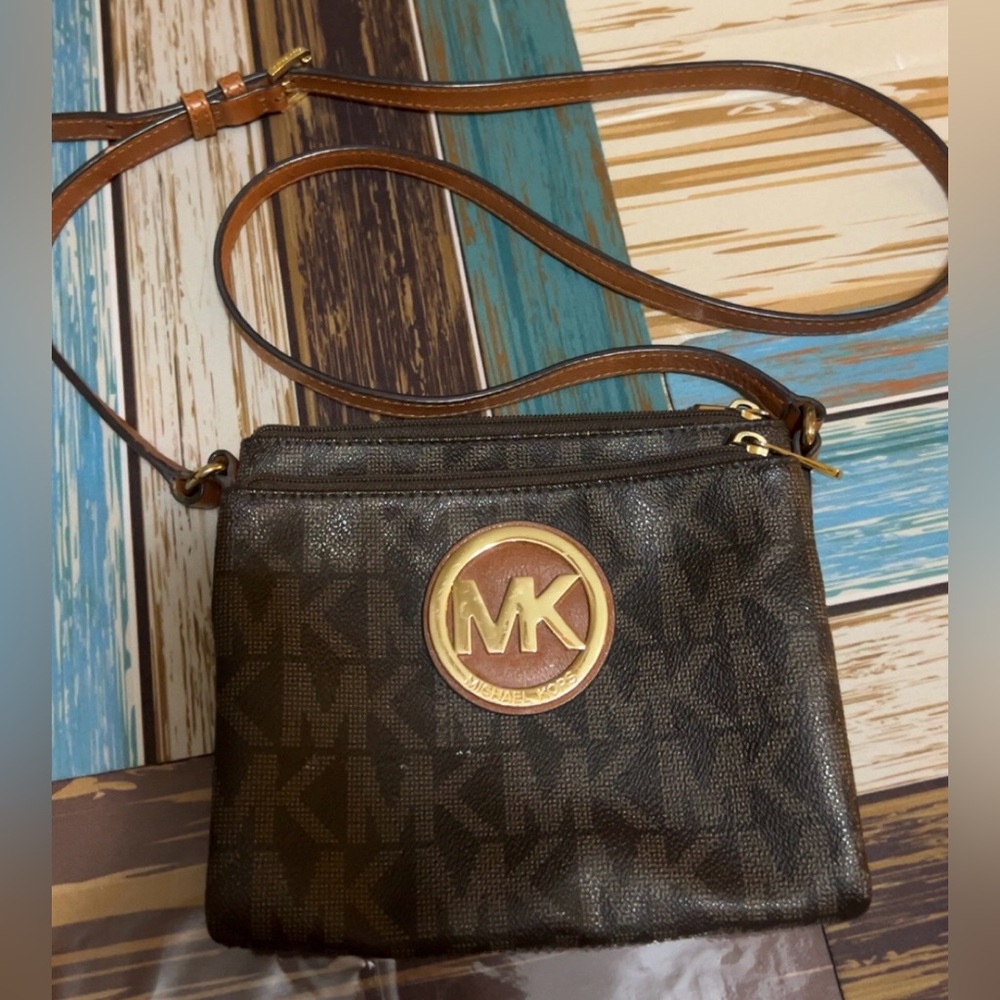 Michael Kors Brown Gold Crossbody Bag with Signature Design